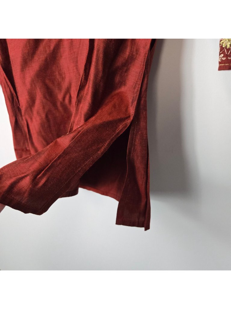 Max Size S 100% Silk 3/4 Sleeve Maroon Top Gold Embroidery — image 8 of 8